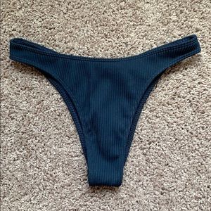 Blue ribbed thong bikini bottoms